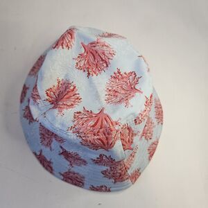 Fapa Bucket Hat Blue And Red Coral Pattern Rounded Crown One Size Beachy S0112